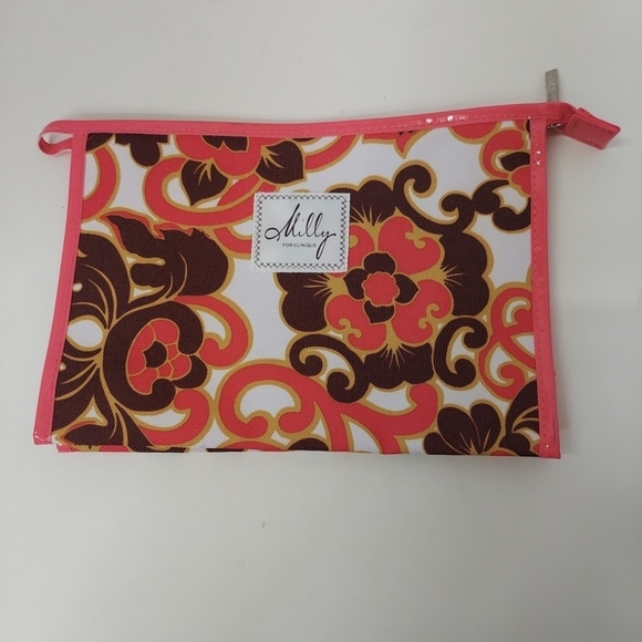 Clinique Handbags - Milly for Clinique Make Up Bag Cosmetic Case Zipper Pink Brown Flower Floral